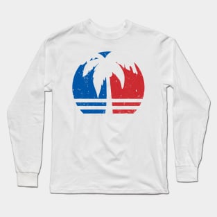 Vintage & Distressed American Flag Beach Sunset Long Sleeve T-Shirt